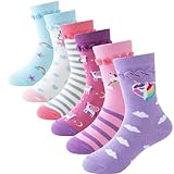 Cirorld Socken Kinder Mädchen Lustige Einhorn Meerjungfrau Socken Süße Bunte Kindersocken Baumwolle Socken, 2-11 Jahre, 6 Paare