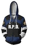 Skycos Leon Jacke Hoodie 3D Gedruckt RPD Zip Up Kapuzenpullover Sweatshirt Halloween Cosplay Kostüm, Leon Hoodie, X-Large