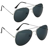 com-four 2X Fliegerbrille - dunkle Pilotenbrille - Polizei-Sonnenbrille als Kostümzubehör mit getönten Gläsern für Fasching, Mottoparty - Verkleidungs-Accessoire Gangster (2 Stück - Pilot)
