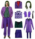 Clown Kostüm Herren Clown Cosplay Outfit lila Mantel mit Weste Hemd Hose Krawatte Handschuh Perücke 8 Pcs Deluxe Set Zubehör Karneval Männer Bösewicht Kostüme für Erwachsene Halloween Anzug C045XXL