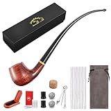 Joyoldelf Tabak Pfeifen Set, Tabakpfeife Langstielige Birnenholz Pfeife (mit Pfeifenhalter), 3-in-1-Schaber, Pfeifefilter, Stopfen, Metallkugel und Exquisite Geschenkboxc