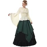 Mittelalter Kleidung Damen Viktorianische Kleid Mit Viktorianisches Bluse + Mittelalter röcke Grün+braun L