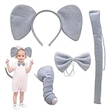TSHAOUN Elefant Kostüm für Kinder, Elefant Tierkleid Nette Cosplay Grau Elefanten ohren Stirnband Elefanten Nase Elefant Kragen Schwanz für Kinder Halloween Fasching Karneval Party Favors (Elefant)