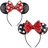 2 pcs Mouse Ears Stirnbänder Haarreif roter Schleife und weißen Punkten & Maus Ohren in schwarz für Kinder und Erwachsene Geburtstag Baby Shower Valentine's Day Halloween Christmas
