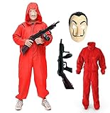 TK Gruppe Timo Klingler 3 in 1 Unisex Kostüm Set - Haus des Geldes für Erwachsene Unisex mit Dali Salvador Maske, Gewehr, Anzug für Fasching & Halloween (XL-XXL / 180-200 cm)