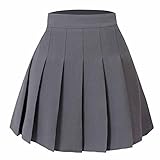 Hoerev Frauen Mädchen Kurze hohe Taille gefaltete Skater Tennis Schule Rock,Solid Dunkelgrau,M - 36
