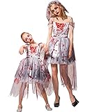 IKALI Mädchen Zombie Braut Kostüm Halloween Kinder Prom Corpse Gown Mama und ich passende Neuheiten Kostüm Outfits 4-6 Jahre