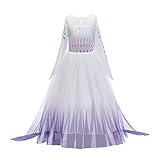 IBTOM CASTLE Mädchen Kinder Eiskönigin 2 Prinzessin Kostüm ELSA Lange Ärmel Glanz Kleid Schneekönigin Schneeflocke Verkleidung TüllKleid Weihnachten Karneval Fasching Violett 05 5-6 Jahre