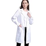 Icertag Kittel,Laborkittel, Arztkittel, Arztkittel für Frauen, Weißer Mantel für Damen, Geeignet für Studenten, Wissenschaftslabor, Krankenschwester, Cosplay, Baumwollkittel