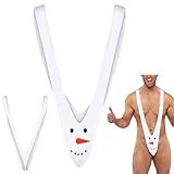 Anzhee Herren String Weihnachten Unterwäsche Schneemann Mankini Borat Tanga Lustiger Schwimmen G-Strings Thongs für Herren Badeanzug Unterhose Einheitsgröße Weiß