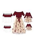 PATPAT Familien Outfit Set Langarm - Partnerlook Mutter Tochter Kleid Langarm T-Shirt & Mutter Kind Kleider Mama Tochter Kleidung für Herbst & Frühling, Rotwein, Baby Mädchen: 12-18 Monate