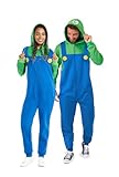 OppoSuits Adult Unisex Luigi Onesie - Nintendo One-piece Pyjamas - Loose Fit - Inklusive Taschen - Grün und Blau