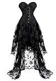 Kleid Corsage Bustier Korsett Kleider elegant Spitze lang asymmetrisch Rock tüllrock viktorianisch Schwarz S