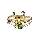Kylewo Loki Ring Set, 3 in 1 Film Helm Ringe Grün Kristall Metalllegierung Stapelringe Frauen Männer Fans Schmuck Geschenk Ring