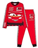 Disney Cars Schlafanzug für Kinder, Lightning McQueen, volle Länge, Rennfahrer, Pyjama-Set, Nachtwäsche, rot, 110