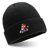 MAJEQZGY Mario Beanie Strohmütze Strickmütze Mario Winter Beanie Mützen Weiche Skimütze Wollmütze Geschenk für Kinder im Alter von Jugendliche (DE/NL/SE/PL, Alphanumerisch, M, Schwarz)