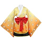 bi bi hou Damen Agatsuma Zenitsu Kostüm Maid Dress 3 Piece Set Anime Kostüm Kimetsu no Yaiba Cosplay Zenitsu Kimono Weihnachten Halloween Karneval Party Bühnenauftritt Kostüm Erwachsene