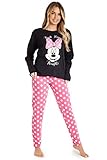 Disney Schlafanzug Damen Lang, Stitch Pyjama Damen Set (Schwarz/Rosa Minnie, M)
