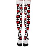 Spielkarten Overknees Damen Opaque Hold-ups Kostüm-Strumpfwaren Herzkönigin Strümpfe Halterlose Cosplay Herzdame Poker Spielkarten Kniestrümpfe für Karneval Mottoparty Fasching Accessoire zubehör