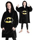 Batman Übergroße Hoodie Decke Kinder Flauschig Kuschelpullover Jungen Mädchen Oversize Kuscheldecke mit Ärmeln Einheitsgröße Hoodie Pullover