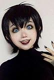 MINDONG Mavis Perücke mit Zähnen Vampirperücke Kurze Schwarze Perücke for Halloween-Kostüme CLWQR