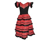 La Senorita  Spanische Flamenco Kleid/Kostüm - für Mädchen/Kinder - Schwarz/Rot - Größe 140-146 - Länge 95 cm - für 9-10 Jahr