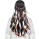 Bluelves Feder Kopfschmuck Boho Hippie Stirnband, Indianer Schmuck für Wikinger Damen,Tribal-Kopfschmuck im Stil der amerikanischen Ureinwohner, Federschmuck Böhmische Kopfbedeckung