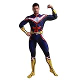 Lzrong Anime MHA Cosplay Kostüm All Might Cosplay Kompletter Jumpsuit Halloween Cosplay Bodysuit Kostüme für Erwachsener