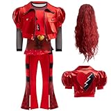 DGMYFY Descendant 4 The Rise of Red Tochter der Herzkönigin mit Jacke und Perücke Descendant Kostüm Karneval Geburtstagsfeier Bühnenshow Familienfeier Halloween Cosplay Kostüm