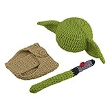 KLOP256 Babykostüm-Set Kleidung Yoda Hut Neugeborene Geburtstag Dusche Geschenk Cartoon Windel Abdeckung Niedliche Handgemachte Outfits Häkelstrick Fotografie Prop Weich