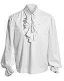 DUOLUVA Mittelalter Hemd Herren Langarm Mittelalter Sommer Gothic Shirt Pirat Herren Langarm Piratenhemd Herren Weiß M
