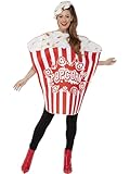 Smiffys Popcorn-Kostüm, Rot & Weiß, Einteiler & Hut