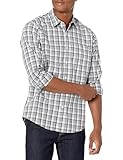 Amazon Essentials Herren Lässiges langärmeliges Popeline-Hemd Normale Passform, Grau Karomuster, L