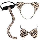 Yolyoo Leopard Kostüm Set Tier Leopard Stirnband Fliege,Leopard Ohren Stirnband für Kostüm Party Dekoration Zubehör (Leopard Kostüm Set)