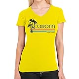 T Shirt Damen V Ausschnitt mit Spruch Corona California Vintage Oberteil Frauen Outfits Retro Sommter Tshirts Beach Kleidung Damen T-Shirt VAusschnitt Large Gelb