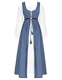 SCARLET DARKNESS Damen Gothic Corsagenkleid Lace-Up Rundhals Ausschnit mit Taschen Two Piece Set Grau Blau M