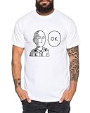 Saitama OK Herren T-Shirt Punch one Anime Manga, Größe:M, Farbe:Weiß