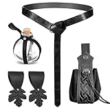 RoserRose 2PCS Mittelalter Kleidung Zubehör, Mittelalter Gürtel und Mittelalterliche Kunstledertasche mit Kordelzug, Halloween Nekromanten Anzug, für Zauberer, Hexe Kostüm Zubehör (Schwarz)