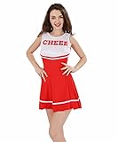 ThreeH Damen Cheerleader Kostüm Halloween Weiterführende Schule Uniformkleid Keine Pompons C40,Red