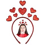VZXQX Herz Haarreif Rot, Glitzer Herz Stirnband für Damen Mädchen Kinder Kopfschmuck Amor Kostüm, Amor Haarreif Herzen für Karneval Valentinstag Fasching Hochzeit Geburtstag Weihnachten Party