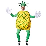tectake dressforfun Kostüm Ananas Ananaskostüm | Ärmelloses Oberteil mit gekreuzten, grünen Streifen | Große, lustige Handschuhe | Inkl. Kopfbedeckung in Form eines Blattschopfes (M | Nr. 301631)
