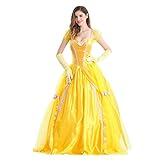 FYMNSI Damen Belle Kostüm Kleid Erwachsene Die Schöne und das Biest Fasching Karneval Cosplay Prinzessin Langes Abendkleid Halloween Costume Weihnacten Partykleid Märchen Verkleiden + Handschuhen S