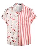 VATPAVE Herren Flamingo Hawaii Hemd Männer Freizeit Kurzarmhemd Sommer Strandhemd Floral Print Mittel Rosa Flamingo