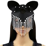 JIAHG Halloween Katze Maske Damen, Sexy Venezianische Maske Augenmaske, Maskerade Maske Halbgesichtsmaske, Schwarze PU Leder Halloween Catwoman Maske für Maskerade Fasching Karneval Party Christmas