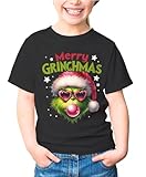 MoonWorks Kinder T-Shirt Weihnachten Mery Grinchmas Weihnachtsshirt Mädchen Weihnachtsoutfit schwarz 110-116 (5-6 Jahre)