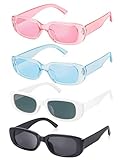 Becellen 4 Stück Sonnenbrille Vintage, Rechteckig Retro Sonnenbrillen Set Mode Bunte Sunglasses Mit UV 400 für Damen Herren