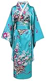 Bon amixyl Japanischer Kimono für Damen, traditionell, junge Dame, Yukata, mit Kleid, Cosplay-Kostüm, Satin-Bademantel, blau, 38
