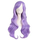 MapofBeauty 28 Zoll/70cm Seitenscheitel Pony Charmante Frauen Lange Lockige Volle Haar Gewellt Perücke (Hell Lila)
