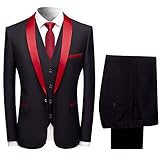 Sliktaa Herren Anzug 3 Teilig Slim Fit Reihe einfarbig Stoff Business Shawl Kragen Rot Large
