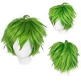 Gairyan Perücke Grün Kurze Anime Perücke Cosplay Wig Perücke Damen Herren kinder Unisex Synthetische Gerade Perücken Halloween Kostüm Perücke Karneval